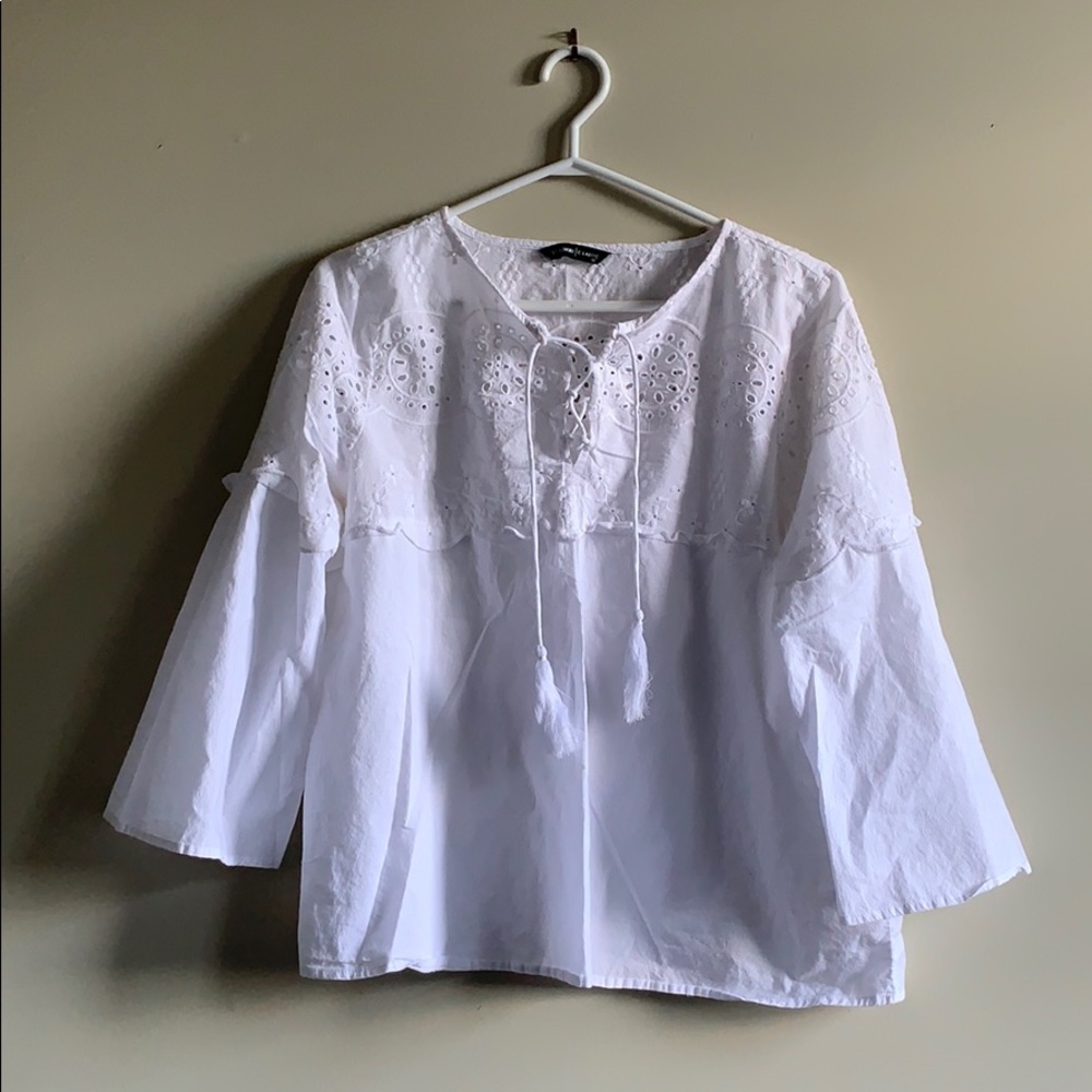 White Tunic Blouse with Eyelets and Embroidery